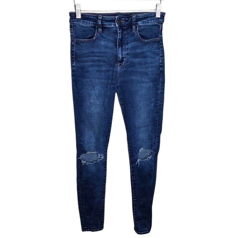 American Eagle Super Hi-Rise Jeggings Skinny Jeans Size 6 Distressed Knees